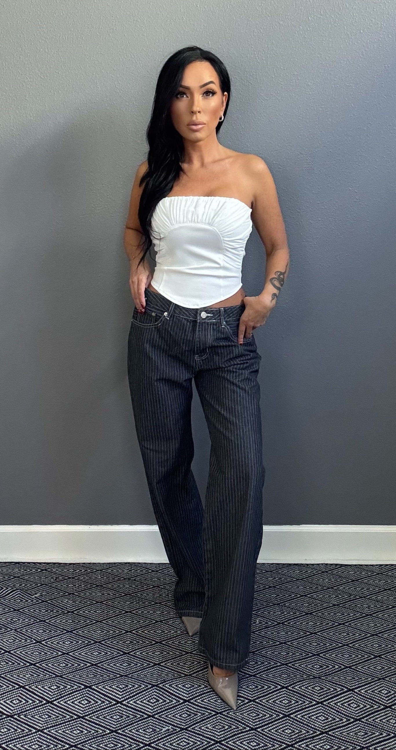 KIMBERLY LOW RISE STRIPED DENIM JEANS (DARK WASH)