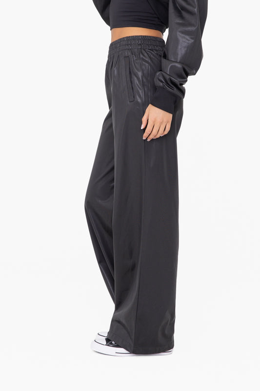 Kelley Wide Leg Stretch Shine Pants (Black)