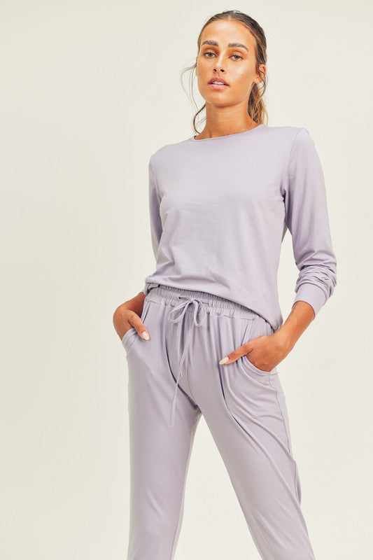 Averly Brushed Soft Long Sleeve & Lounge Pant Set (Lavender)