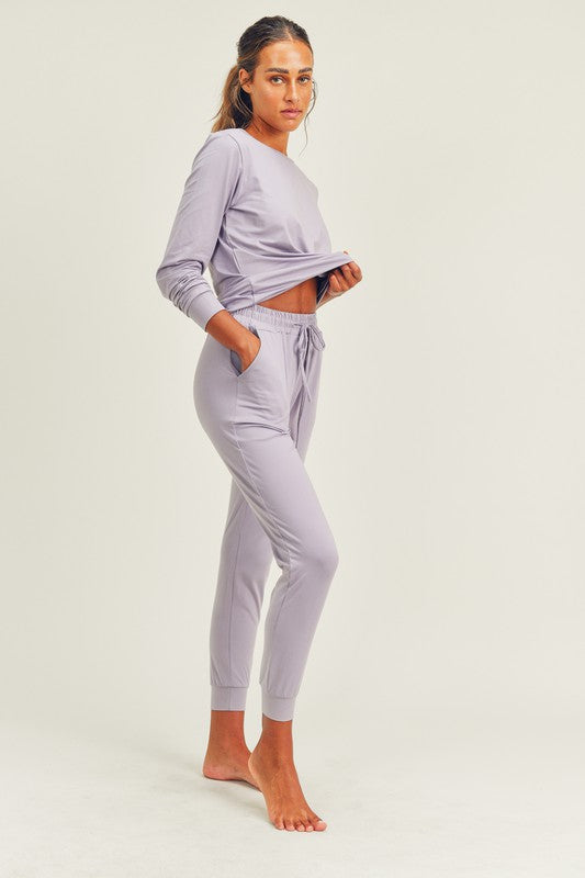 Averly Brushed Soft Long Sleeve & Lounge Pant Set (Lavender)