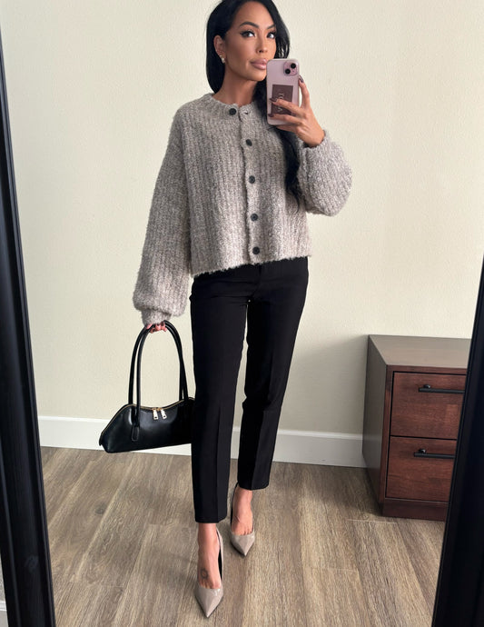 Hazel Soft Button Front Sweater Cardigan (Latte)