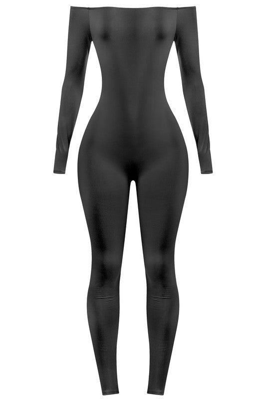 LOTIV Long Sleeve Off the Shoulder Jumpsuit (Black)