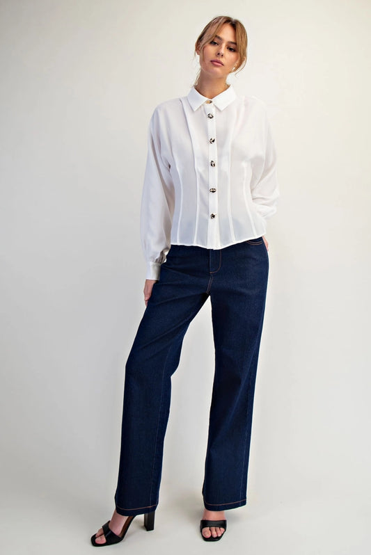 The Anaiis Fitted Button Up Blouse (White)