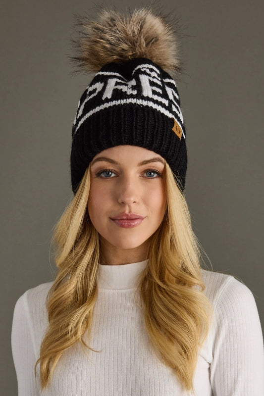 'Hit the Slopes' Apres Pom Pom Hat (Black & White)