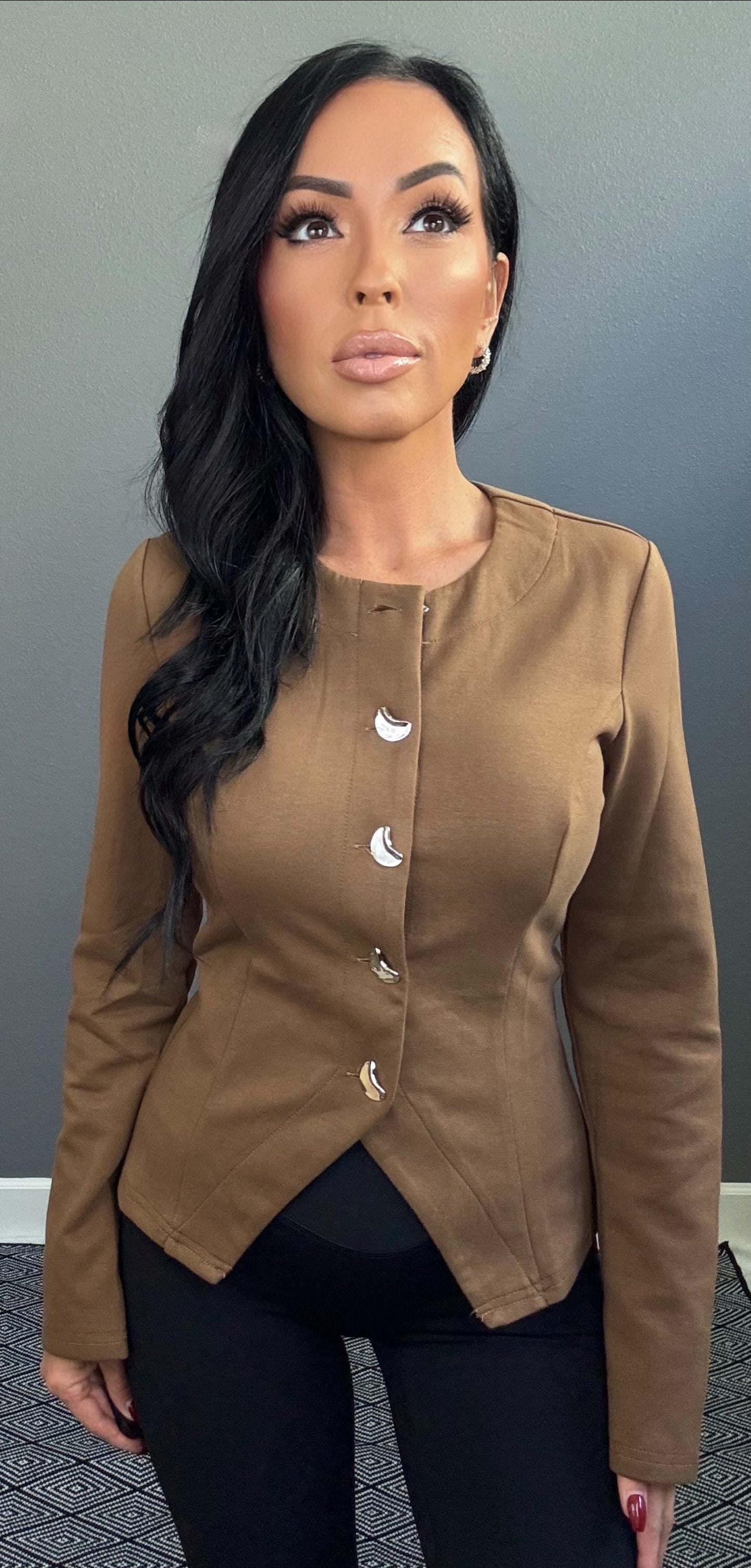 MIAH FITTED KNIT JACKET (BROWN)