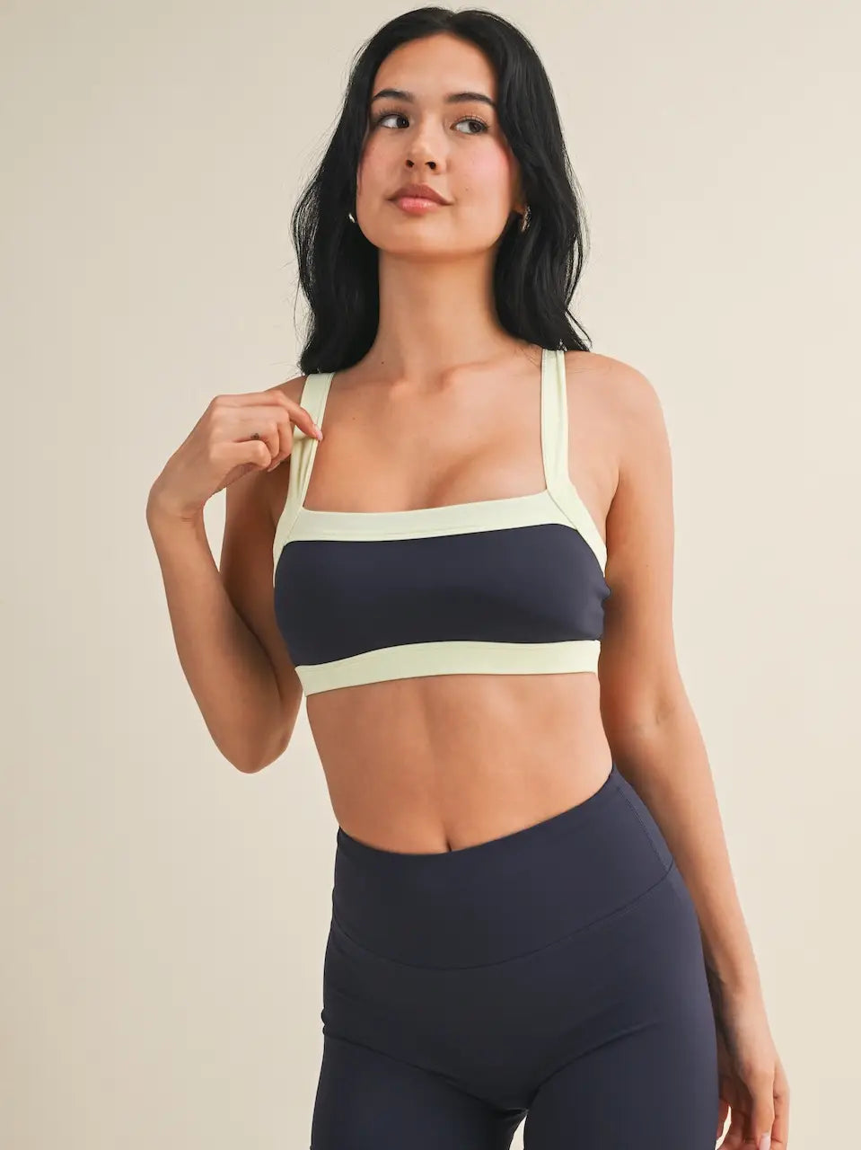 The Varsity Core Sports Bra (Cream & Navy)