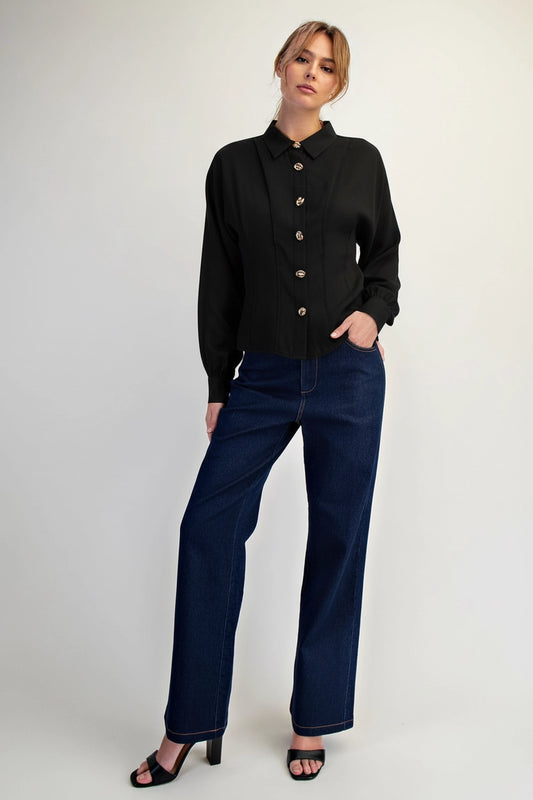 The Anaiis Fitted Button Up Blouse (Black)
