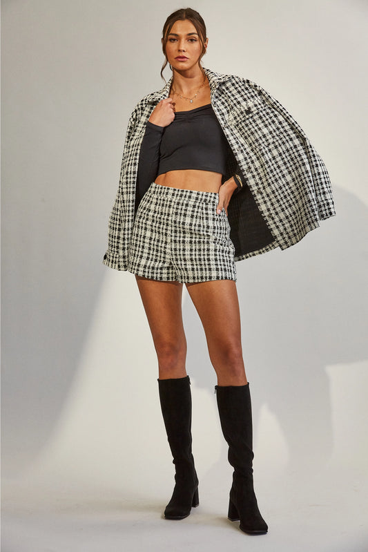 ANA TWEED OVERSIZED BLACK & WHITE PLAID BLAZER JACKET