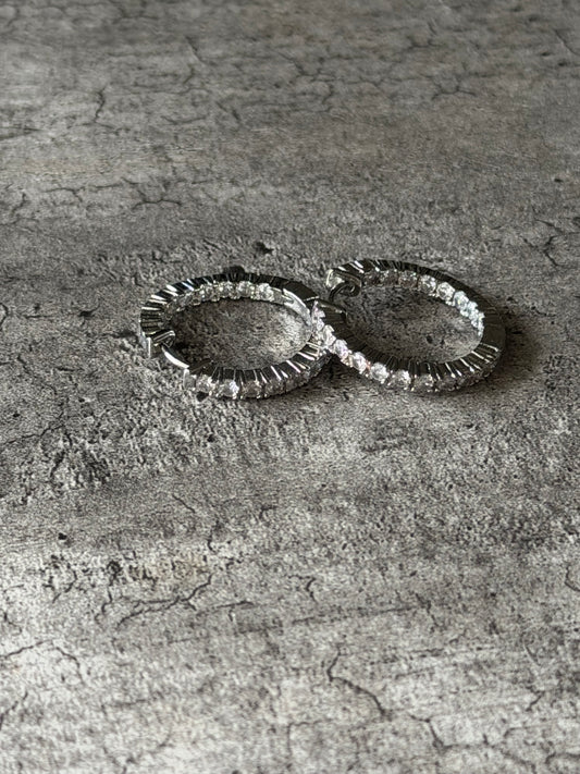 'You Remind Me' Rhinestone Hoop Earrings (Silver)