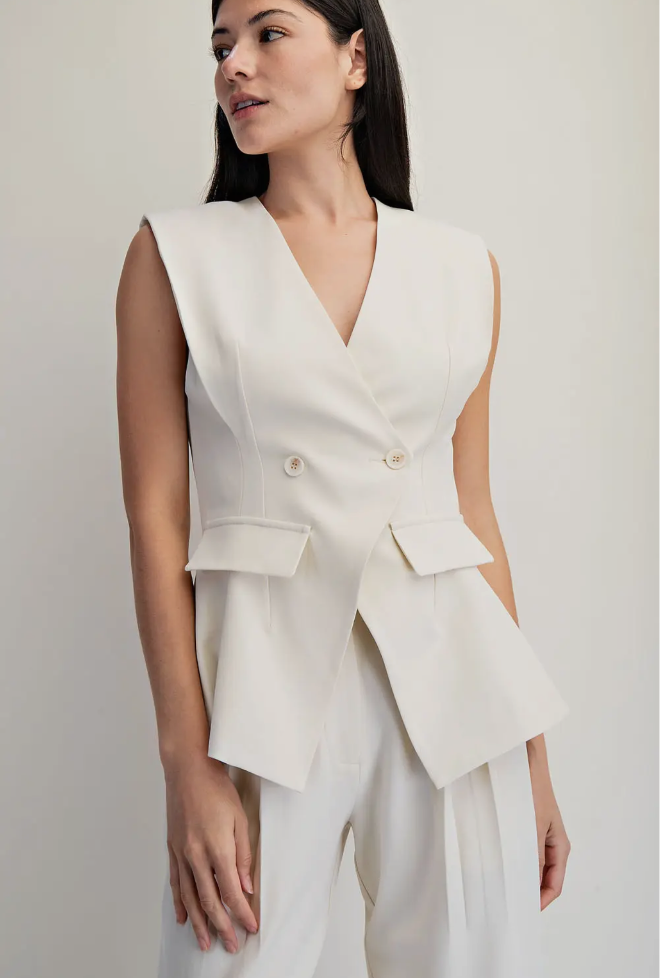 Cream Ivory Structured Sleeveless Party Date Night Vest Lotiv Top