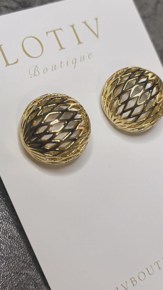 Bianca Round Lattice Stud Hoops (Gold)