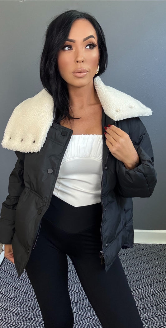 MONICA FAUX FUR PUFFER COAT (BLACK)