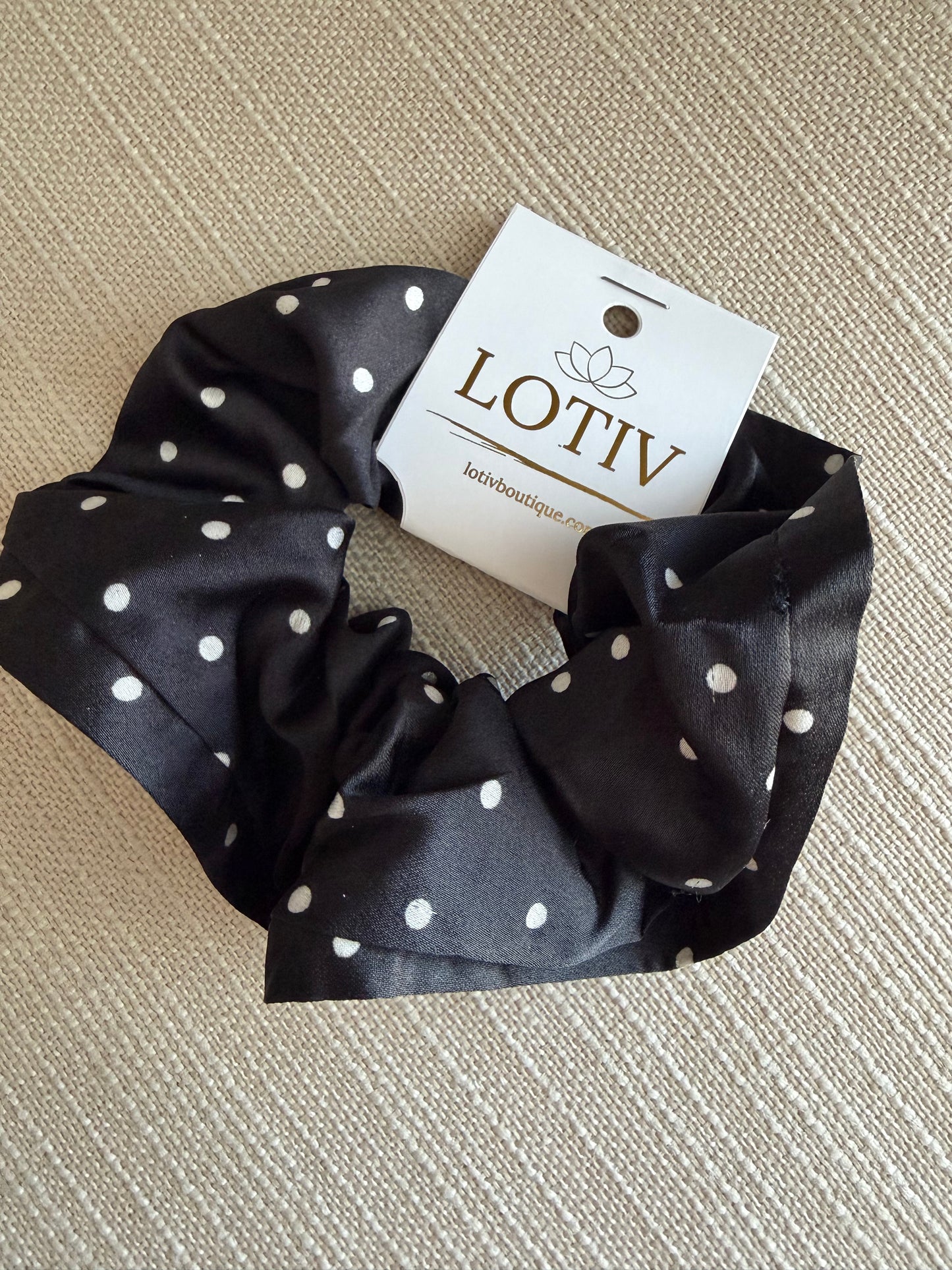Polka Dot Silk Satin Soft Scrunchie (White or Black)