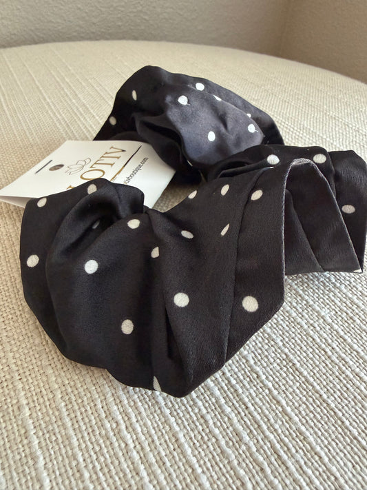 Polka Dot Silk Satin Soft Scrunchie (White or Black)