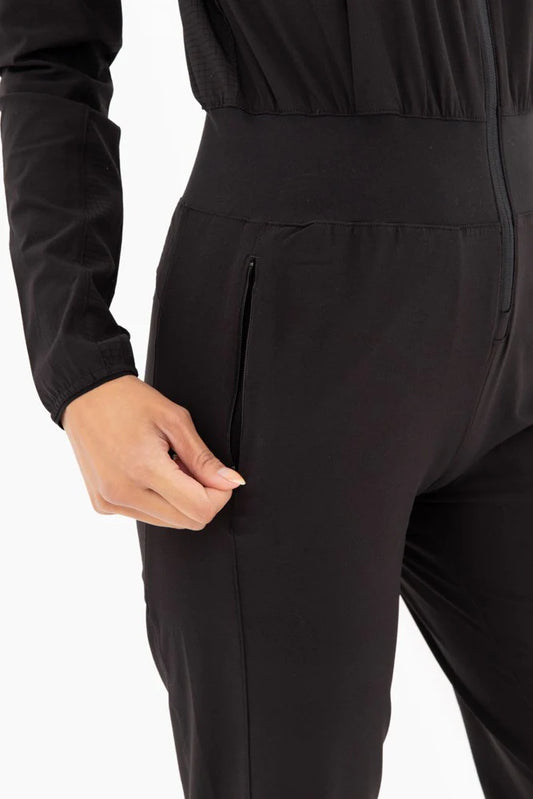 Black utility zip up jumpsuit flight scrubs lotiv set
