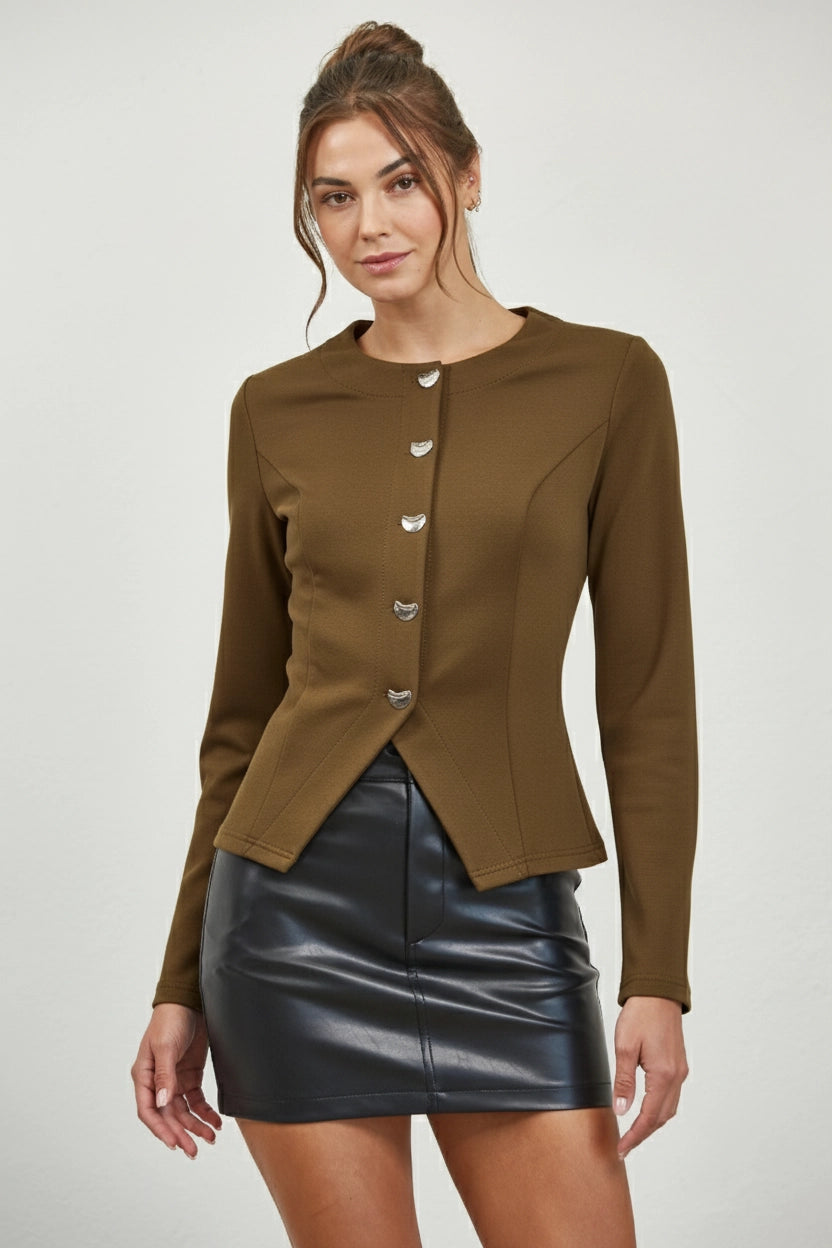 MIAH FITTED KNIT JACKET (BROWN)