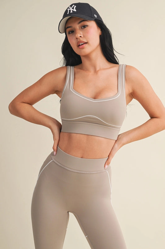The Contrast Aligned Sports Bra Top (Taupe)