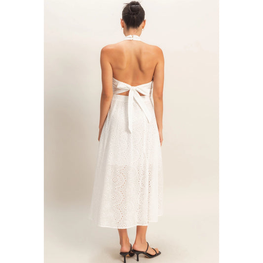 Kira Eyelet Halter & Midi Skirt Set (White)