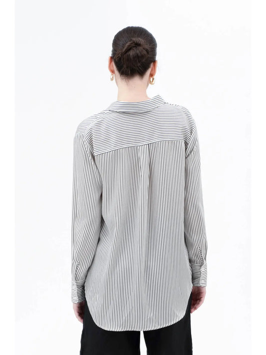 Alex Pinstriped Satin Blouse (Black & White)