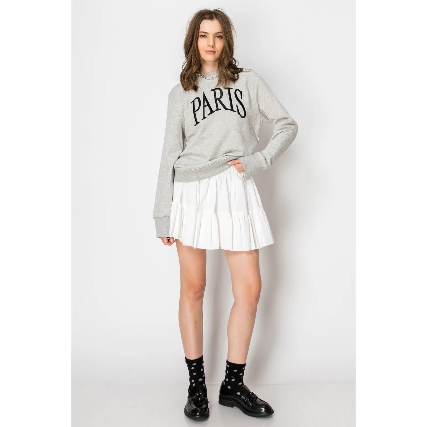 Paris Embroidered French Terry Sweatshirt Pullover (Gray or Beige)