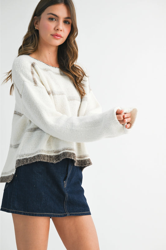 KENZIE STRIPED SWEATER (WHITE/OAT)