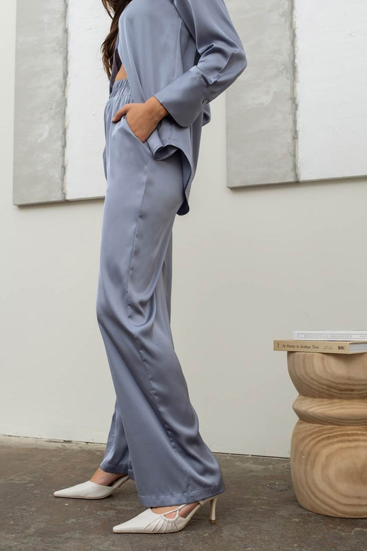 Astoria Satin Wide Leg Pants (Blue)