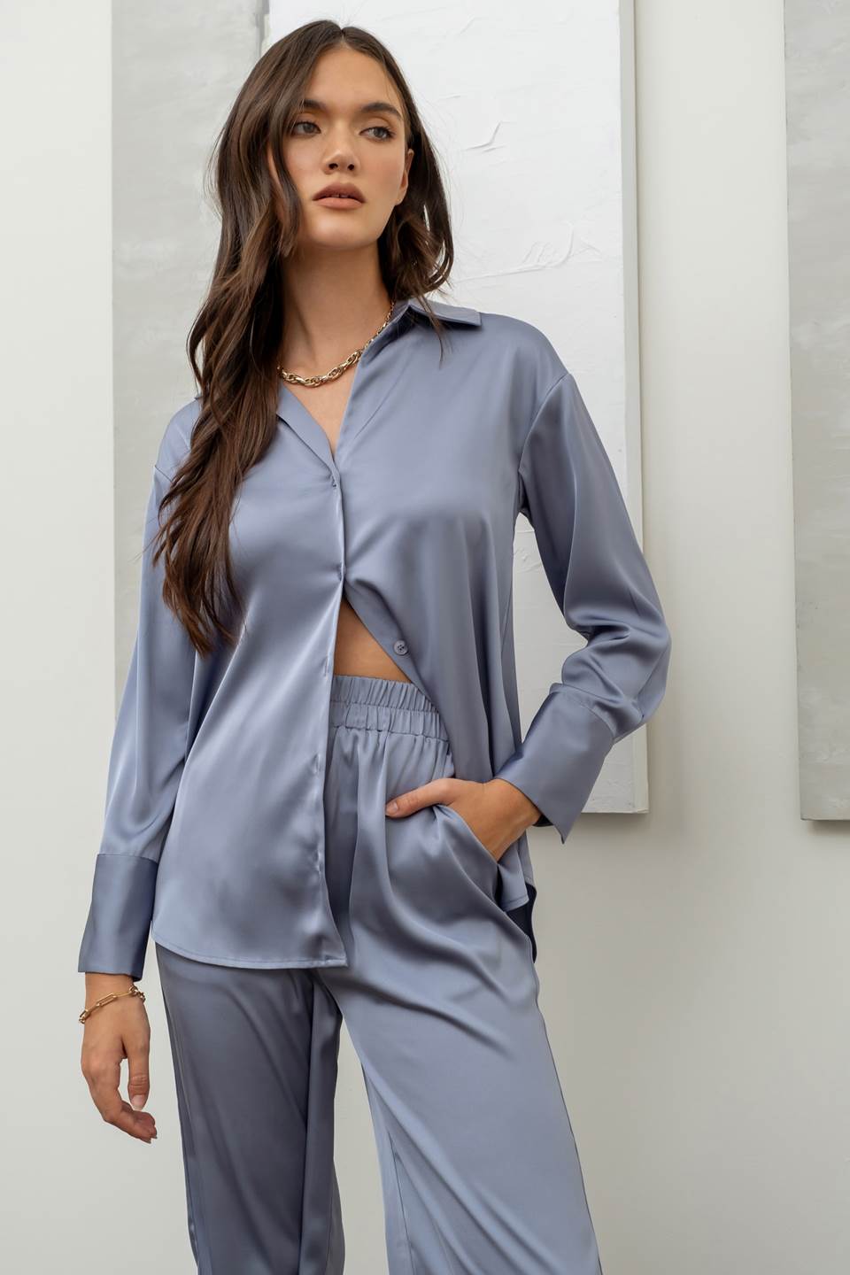 Astoria Satin Wide Leg Pants (Blue)