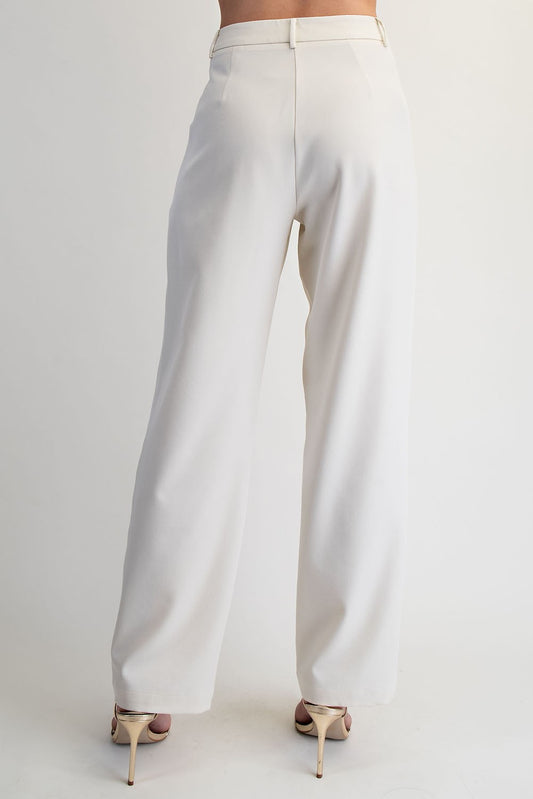 White Pleated Pockets Adjustable waist Lotiv trouser classic pants