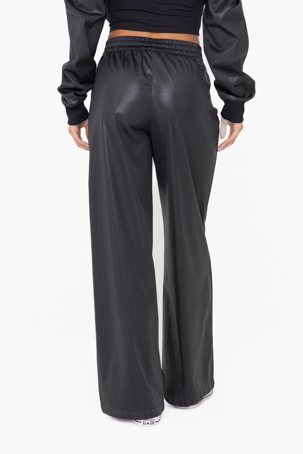Kelley Wide Leg Stretch Shine Pants (Black)