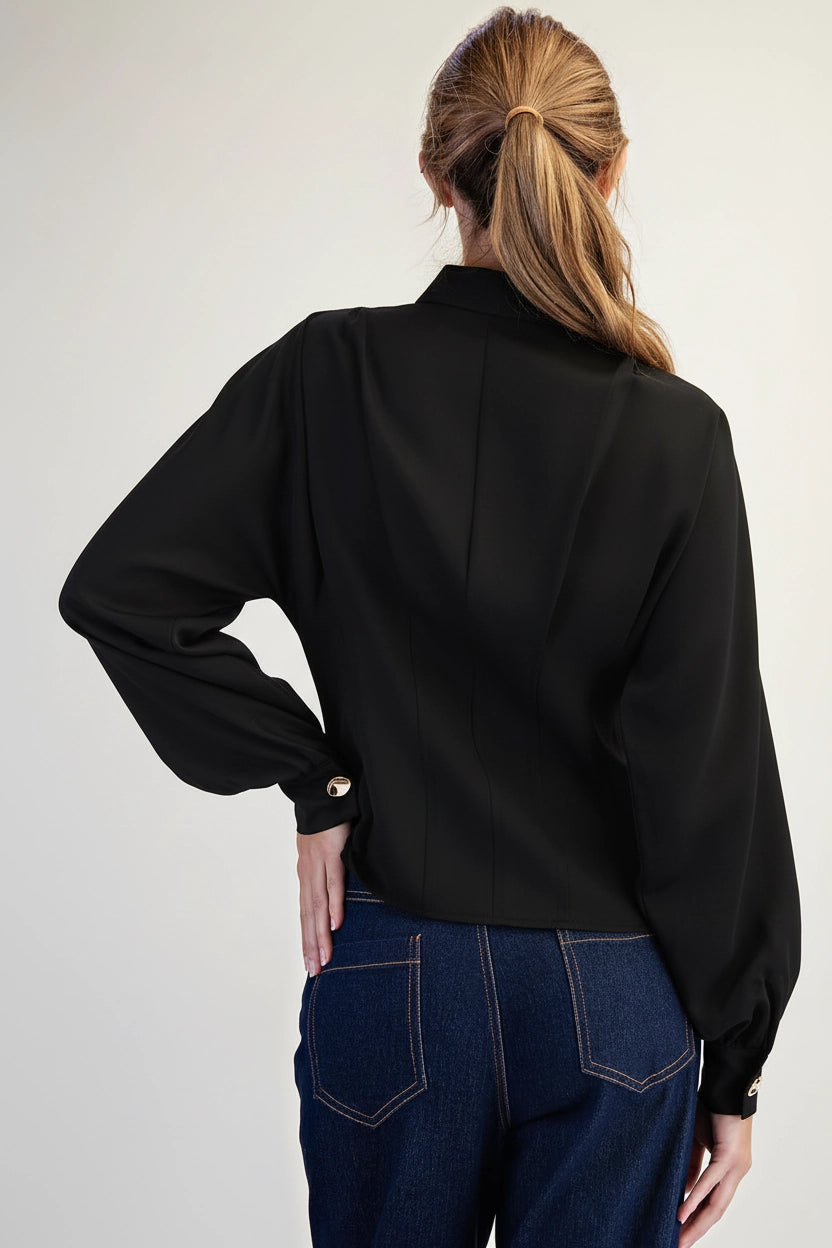 The Anaiis Fitted Button Up Blouse (Black)