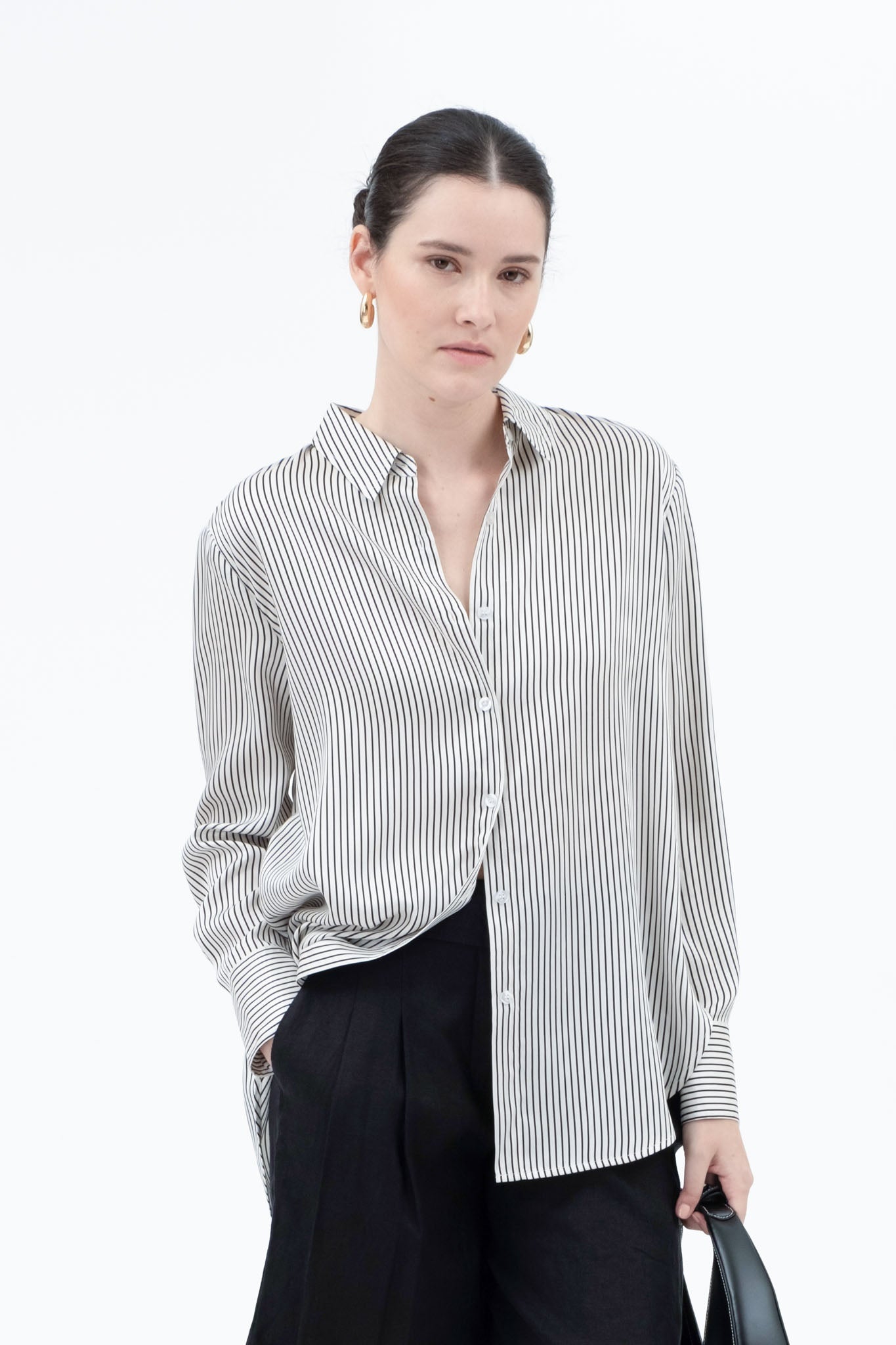 Alex Pinstriped Satin Blouse (Black & White)