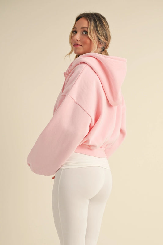 HUDA FLEECE OVERSIZED HOODIED JACKET (PINK)