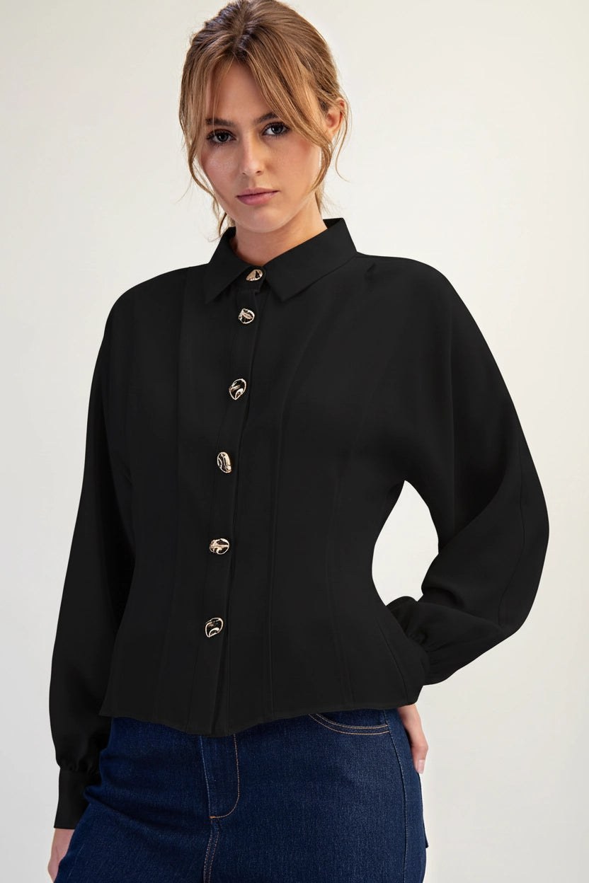 The Anaiis Fitted Button Up Blouse (Black)