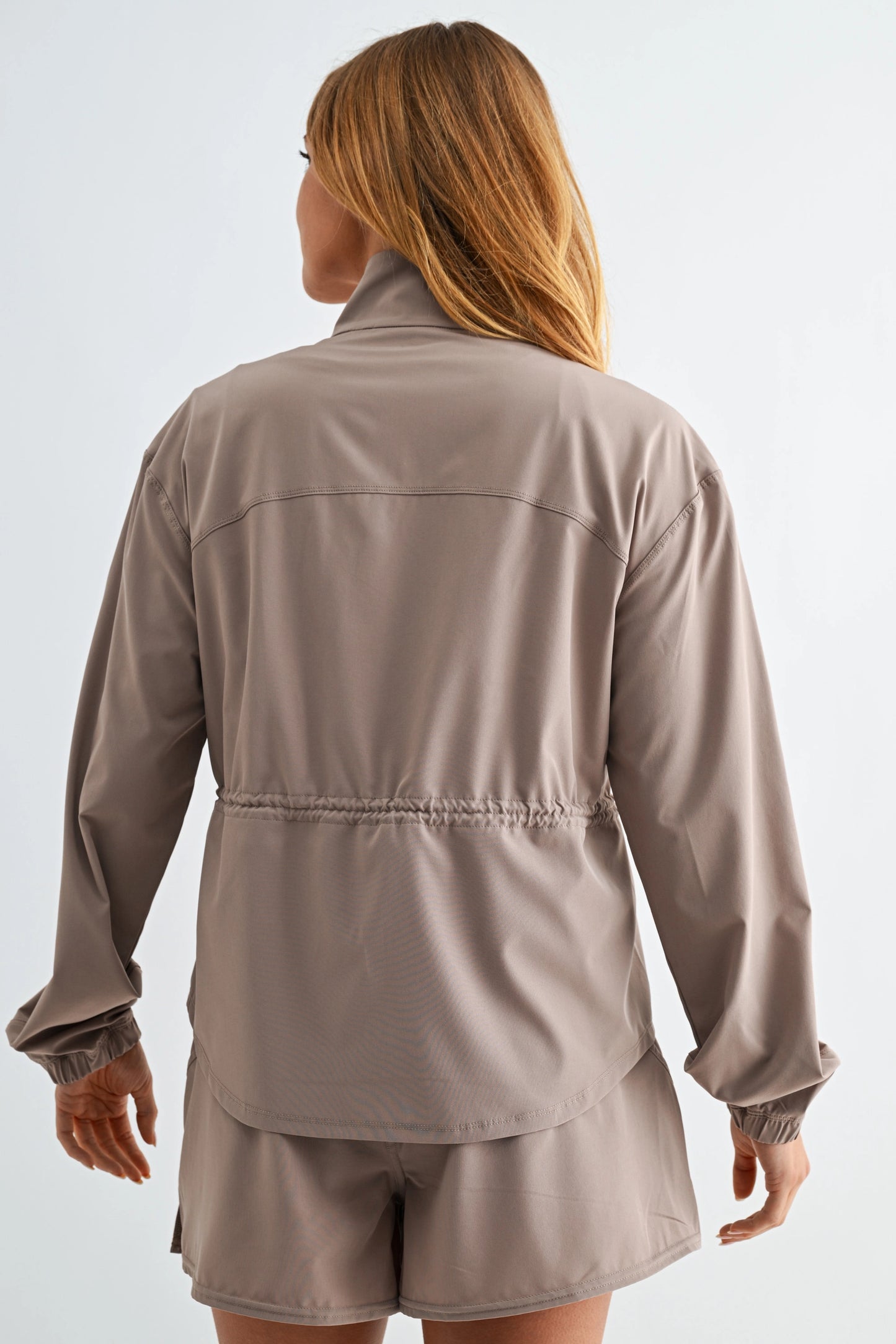 Brown Taupe Collar Windbreaker Jacket Lotiv Basic Women's Parka Raincoat