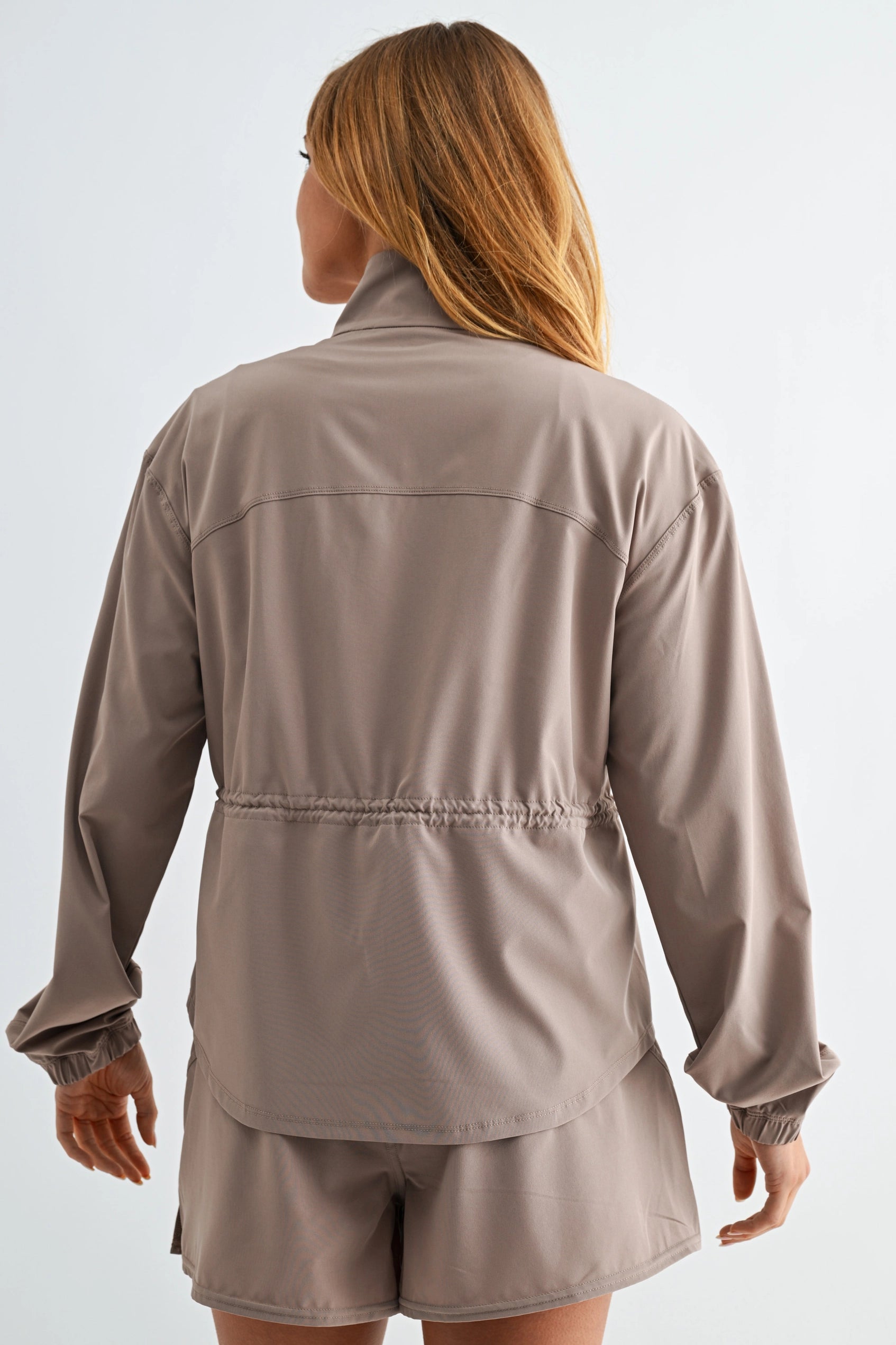 Brown Taupe Collar Windbreaker Jacket Lotiv Basic Women's Parka Raincoat