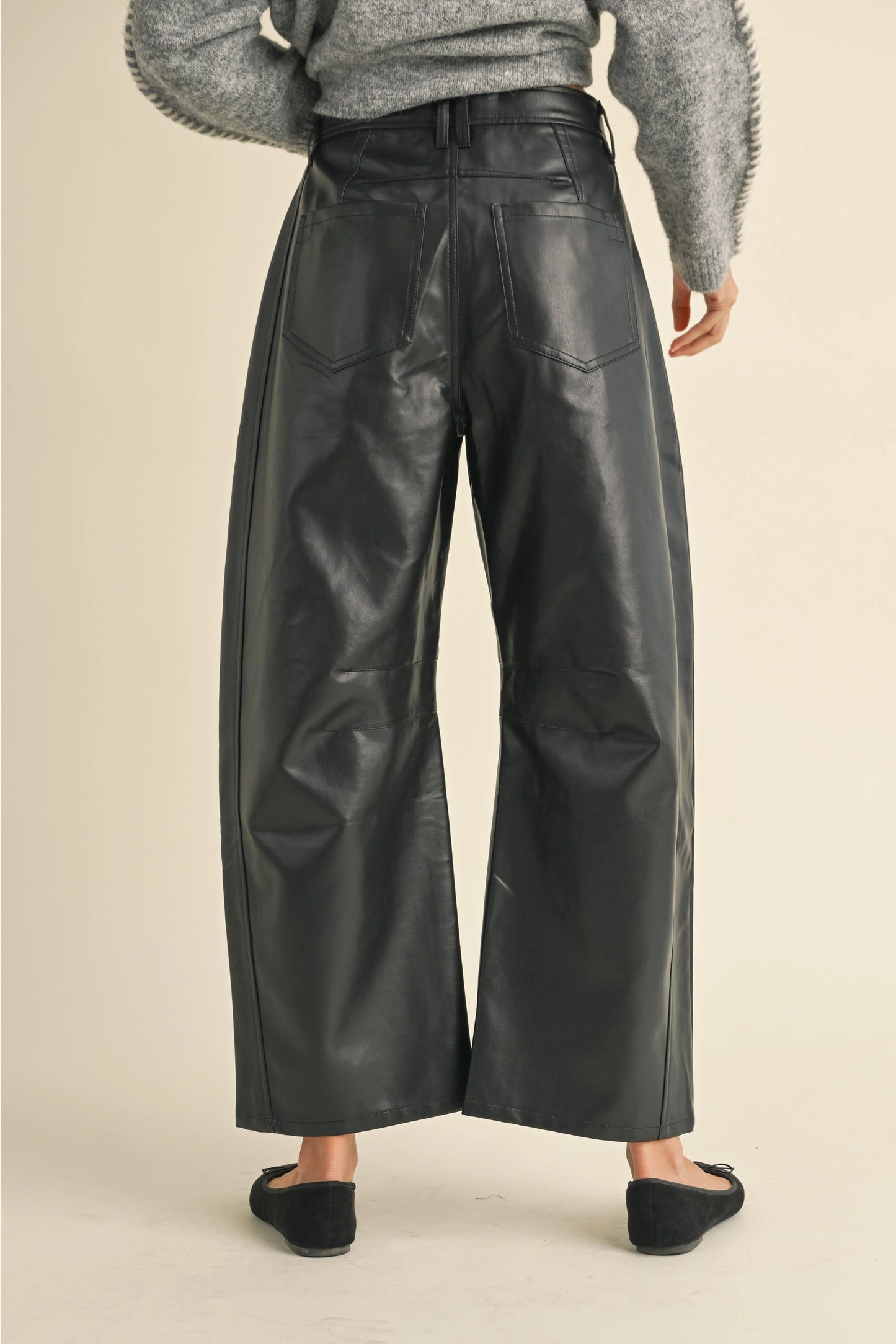 Faux Leather Barrel Pants (Black)