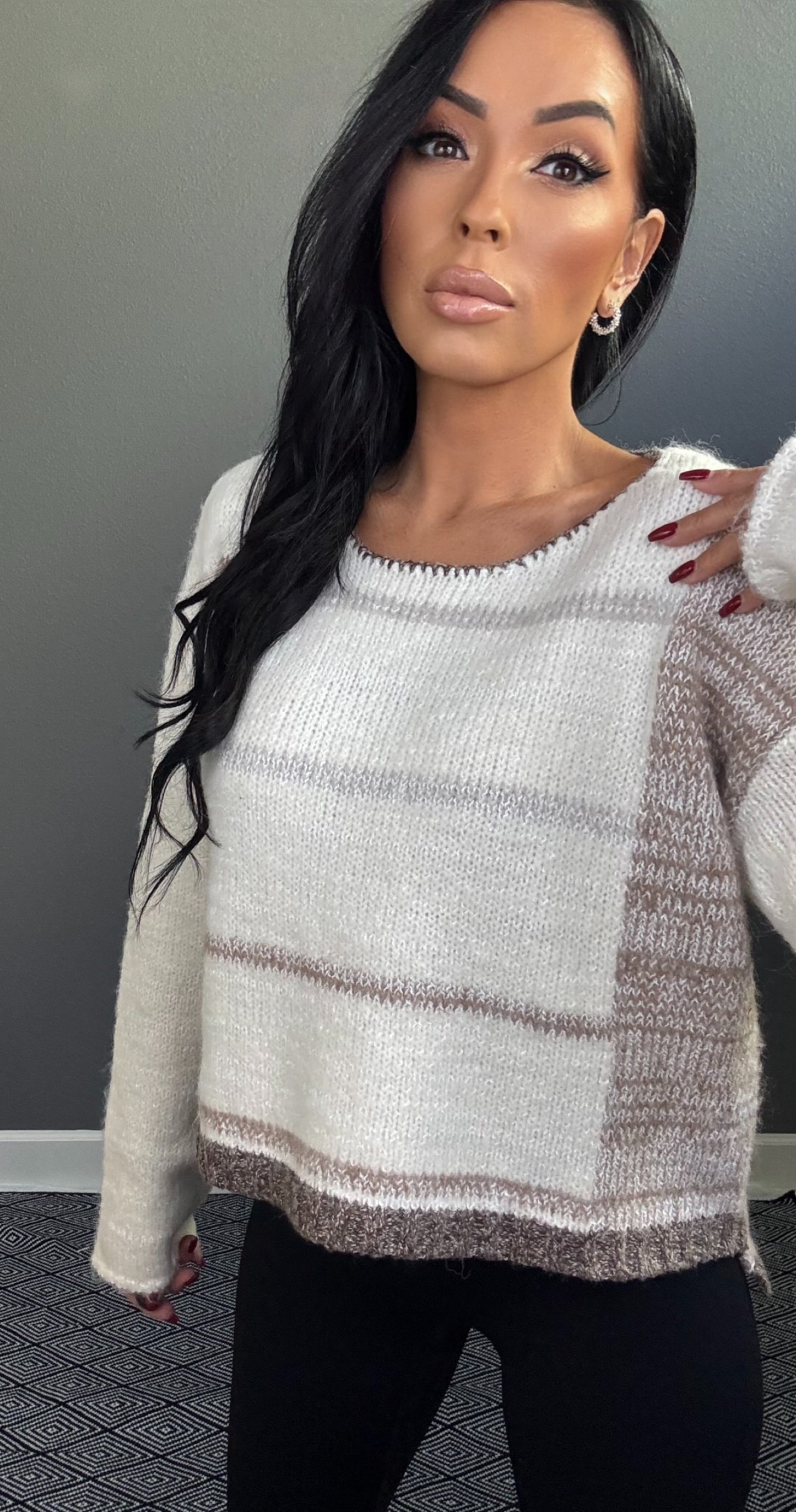 KENZIE STRIPED SWEATER (WHITE/OAT)