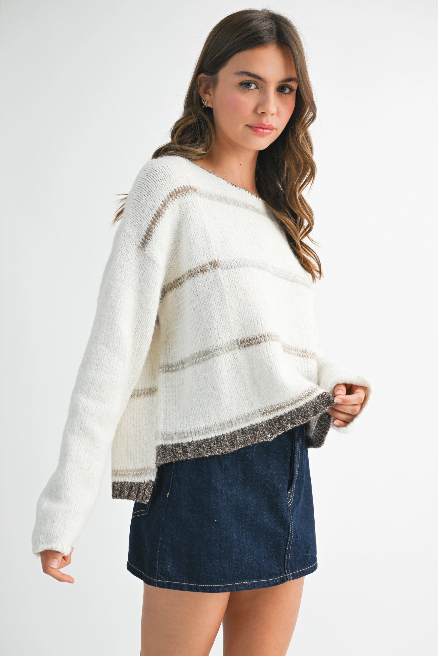 KENZIE STRIPED SWEATER (WHITE/OAT)
