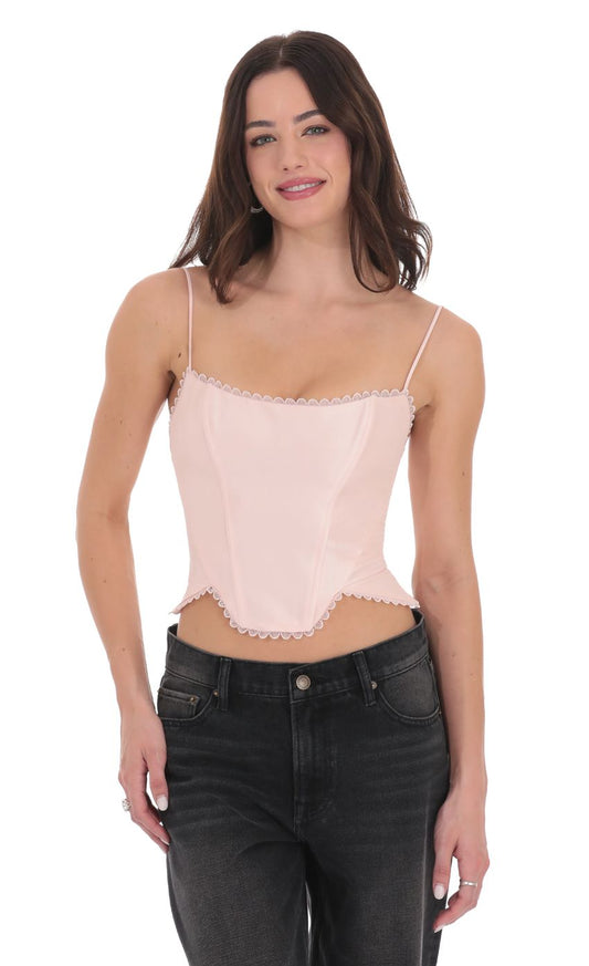 Pink Silky Taffeta Corset Crop Top Lotiv Women's Blouse