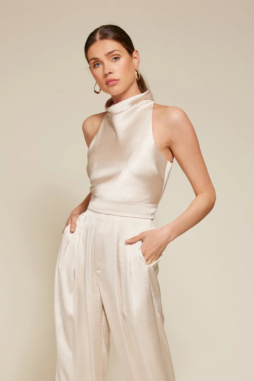 Muse Halter Satin Top (Ivory)