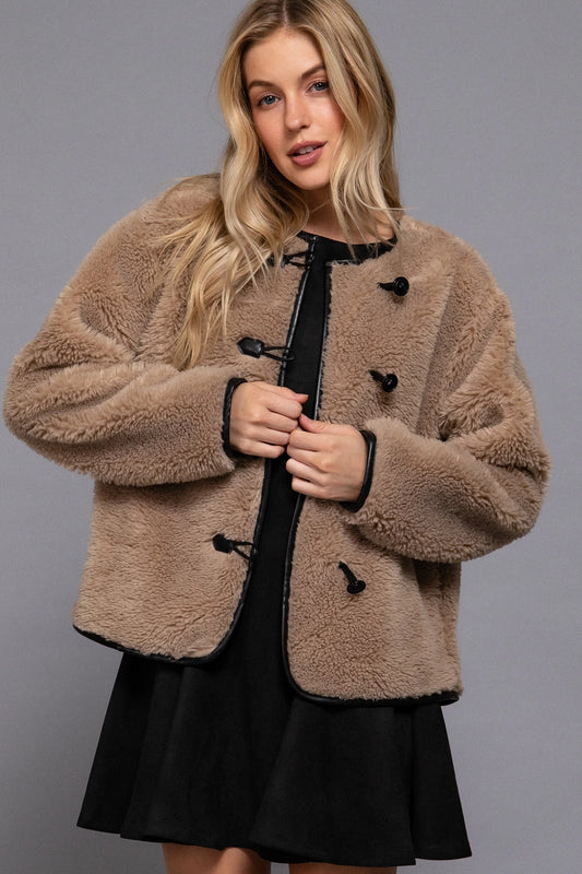Riley Soft Bouclé Sherpa Jacket (Taupe)