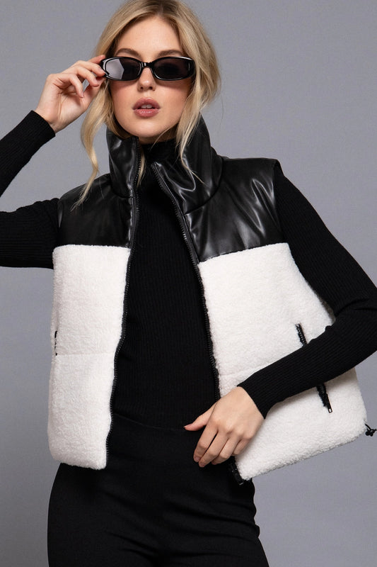 Aspen Faux Leather Vest (Black & White)