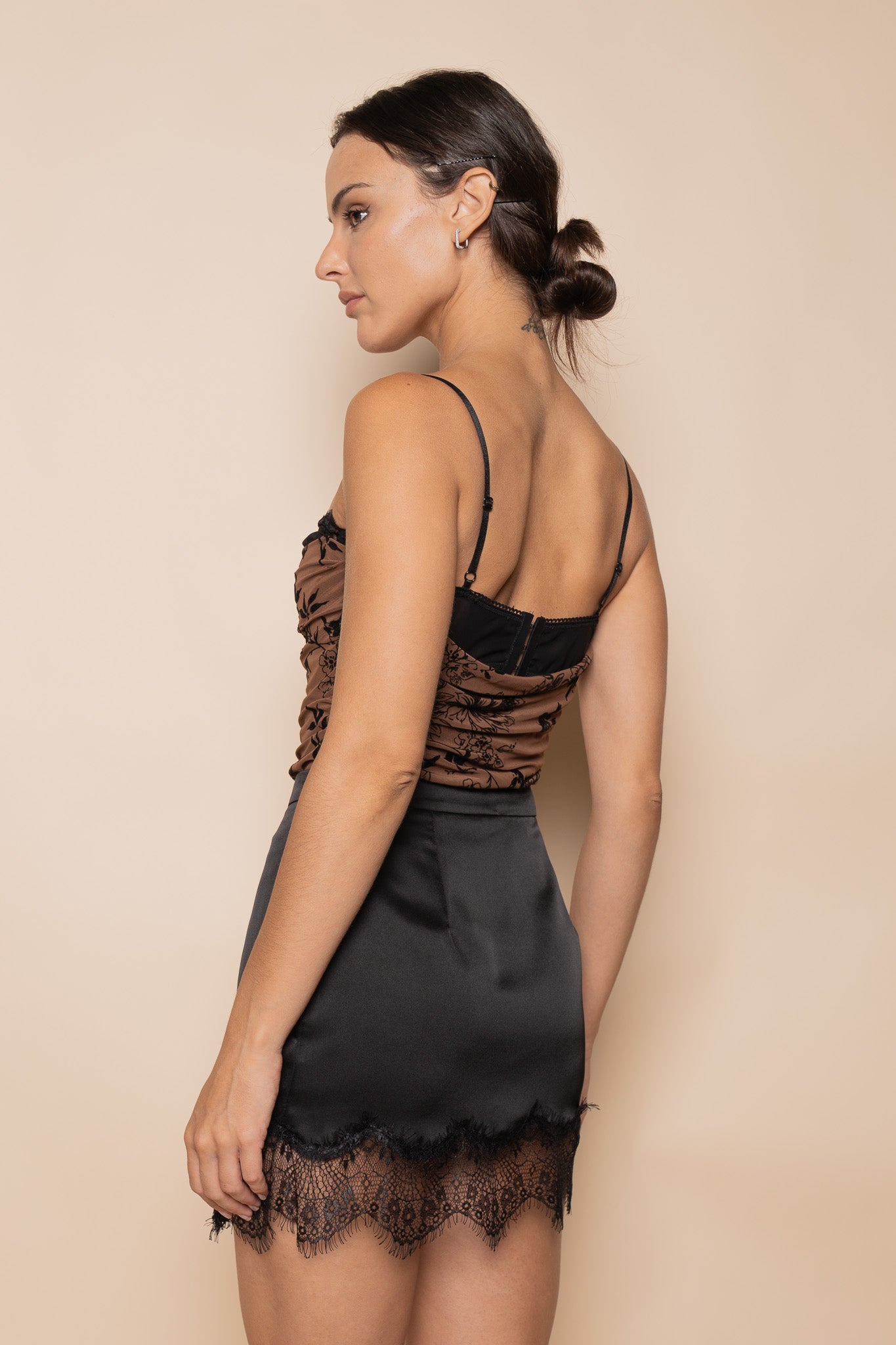 OPHELIA LACE FLORAL BODYSUIT (BLACK & BROWN)