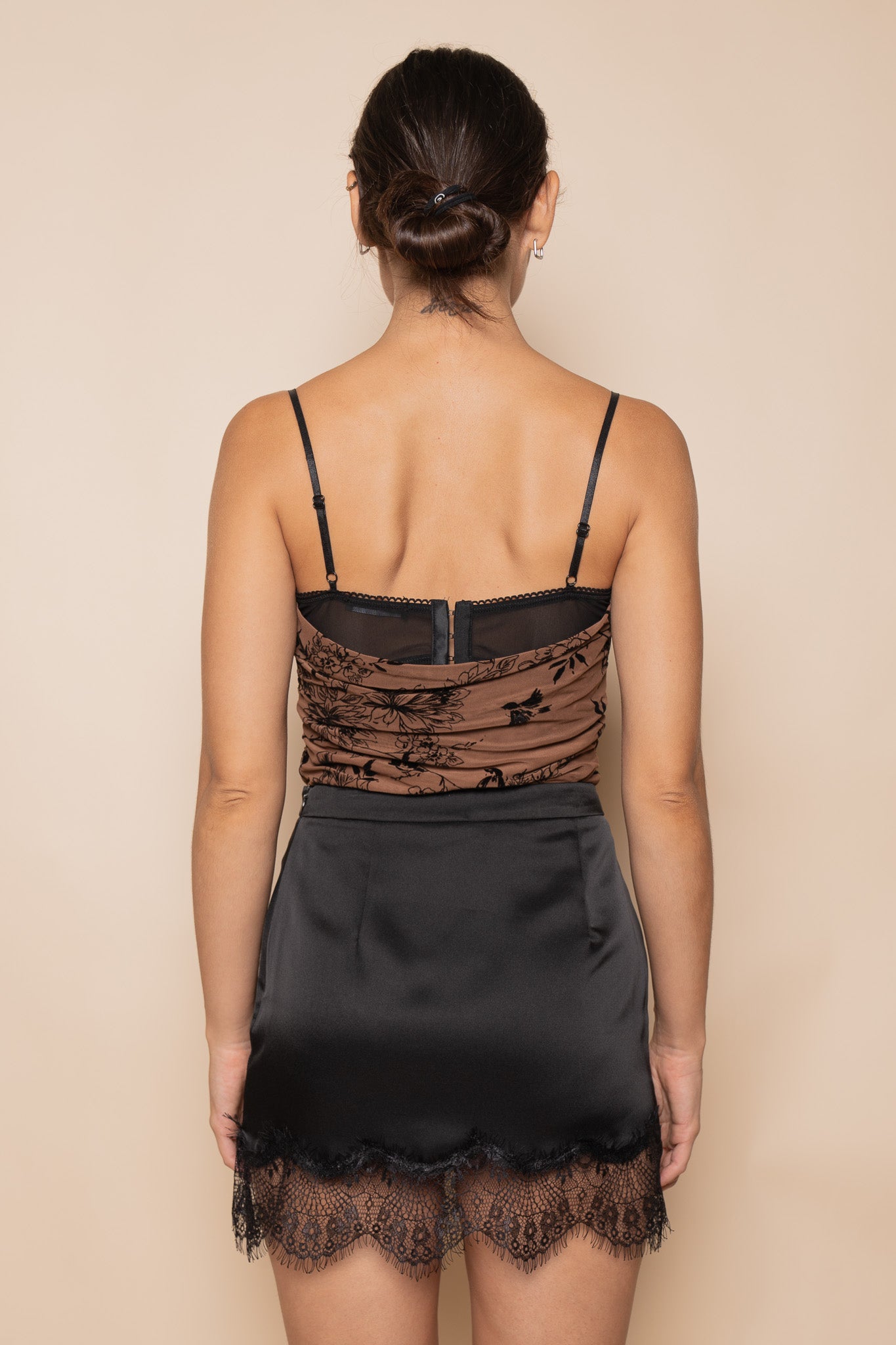 OPHELIA LACE FLORAL BODYSUIT (BLACK & BROWN)