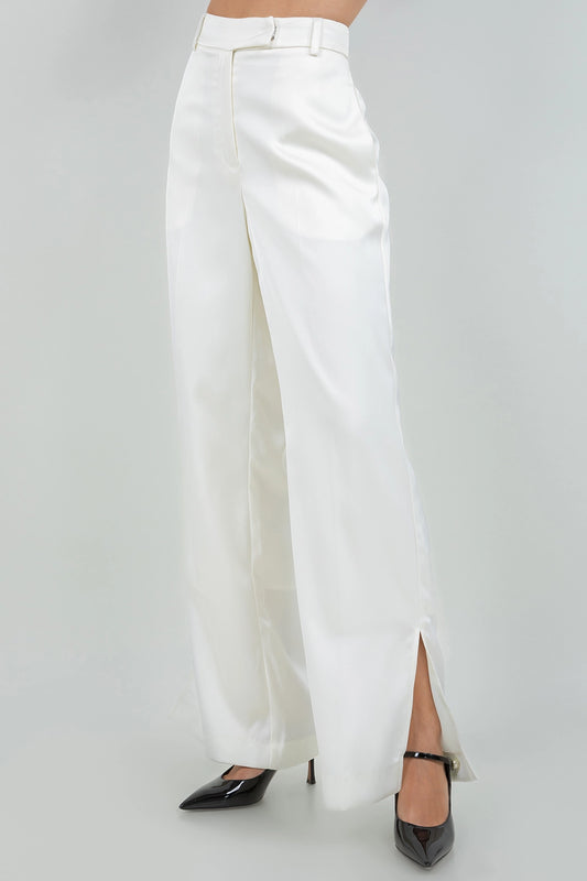 Ali Soft Satin Straight Leg Trousers (Ivory)