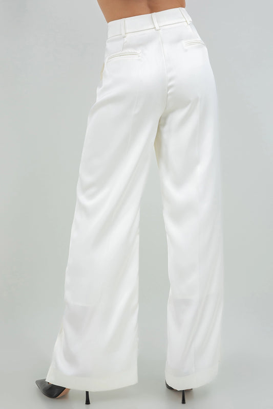 Ali Soft Satin Straight Leg Trousers (Ivory)