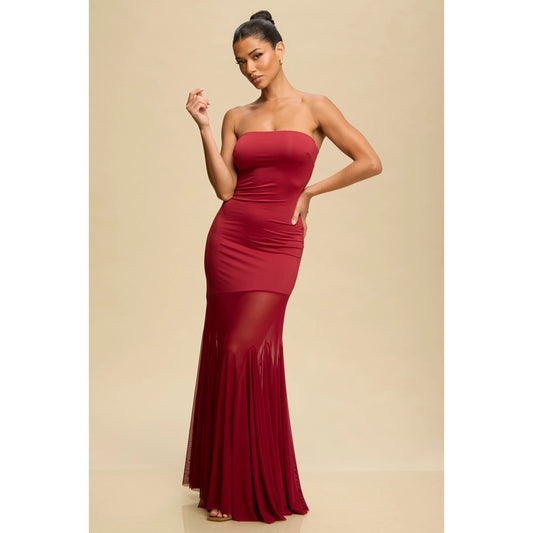 Melina Strapless Maxi Dress (Wine)