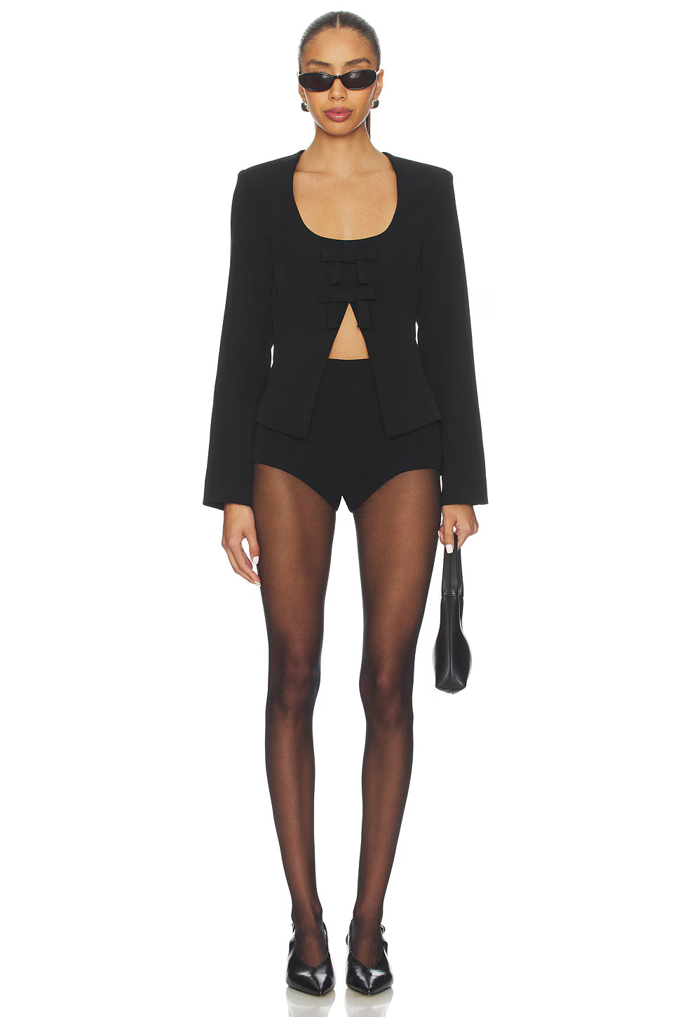 Paige Bow Detail Structured Blouse (Black)