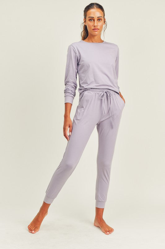 Averly Brushed Soft Long Sleeve & Lounge Pant Set (Lavender)