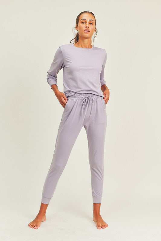 Averly Brushed Soft Long Sleeve & Lounge Pant Set (Lavender)